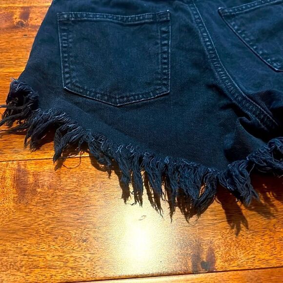 Garage Fringed Black Denim Shorts Size 01 - Picture 4 of 6